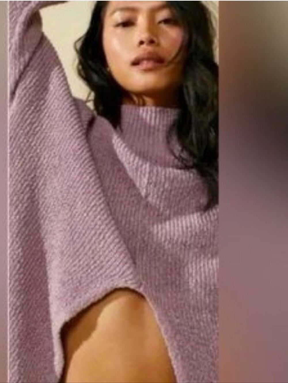 Free People Beach Coco Mockneck Pullover Sweater Burnished Lilac Front Slit LG - Picture 13 of 13